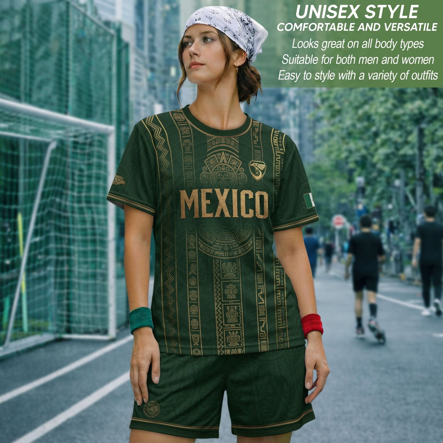 Mexico Soccer Jersey Men Green Gold Aztec Sun Stone Mexican Football Shirt