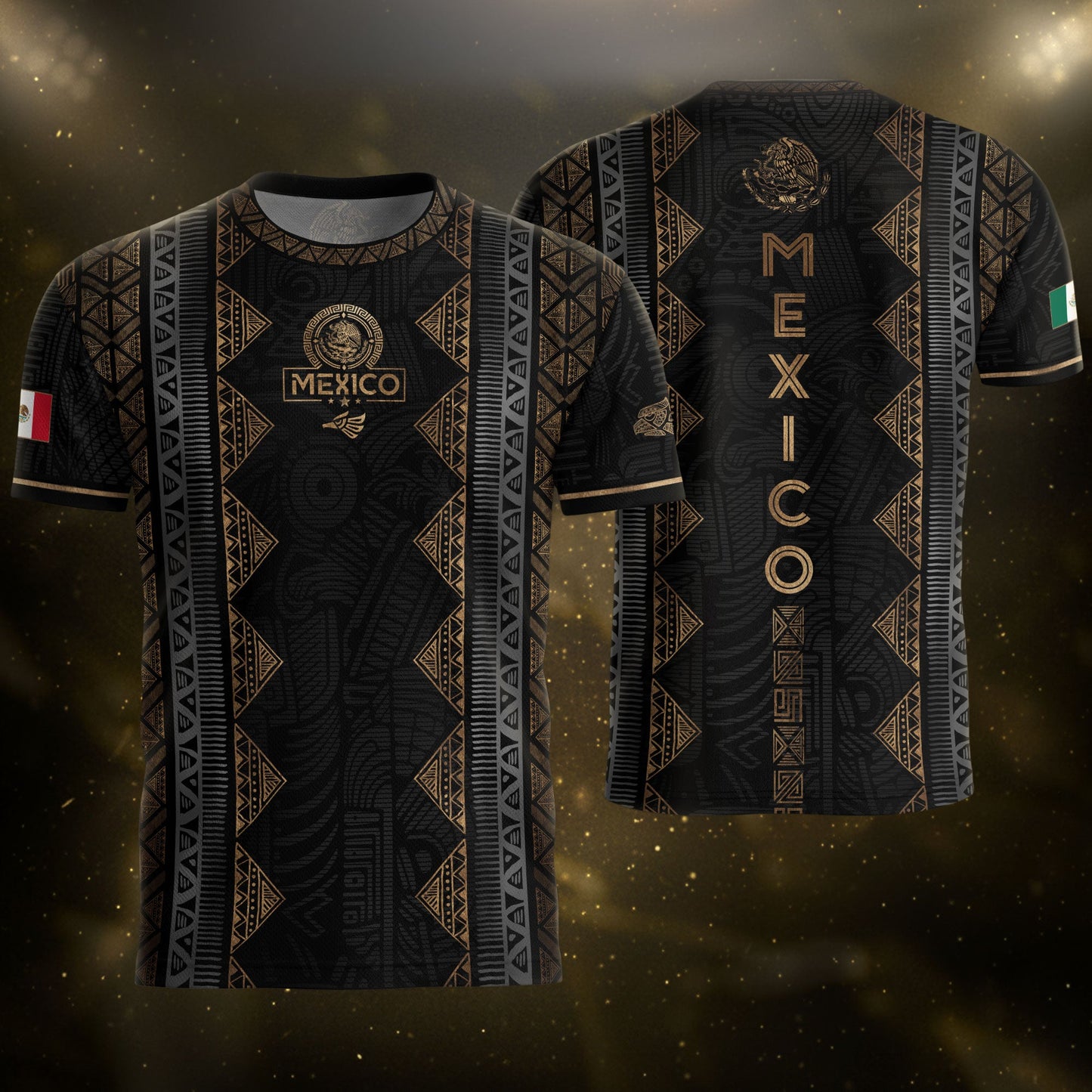 Mexico Heritage Black Gold Vintage Tribal Aztec National Soccer Jersey