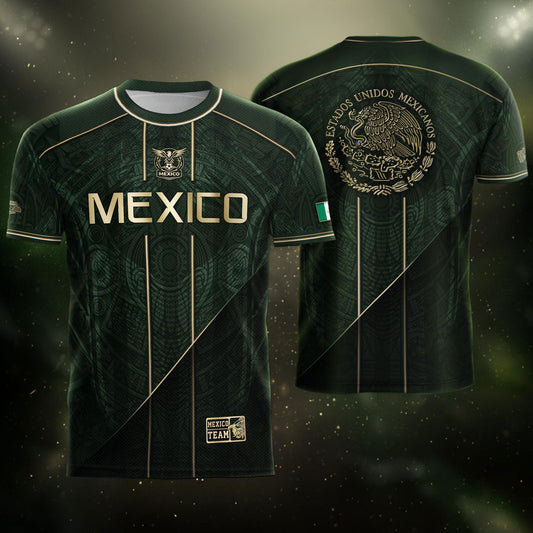 Mexico Green Gold Aztec Eagle Heritage Estados Unidos Mexicanos Soccer Jersey Football