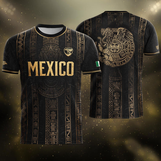 Mexico Soccer Black Gold Aztec Eagle Heritage Estados Unidos Mexicanos Soccer Jersey Football