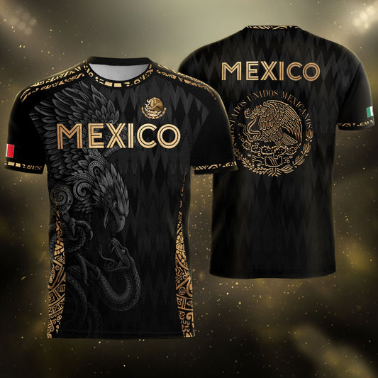 Mexico Soccer Jersey Black Gold Eagle Aztec Football Shirt Men Fan Edition