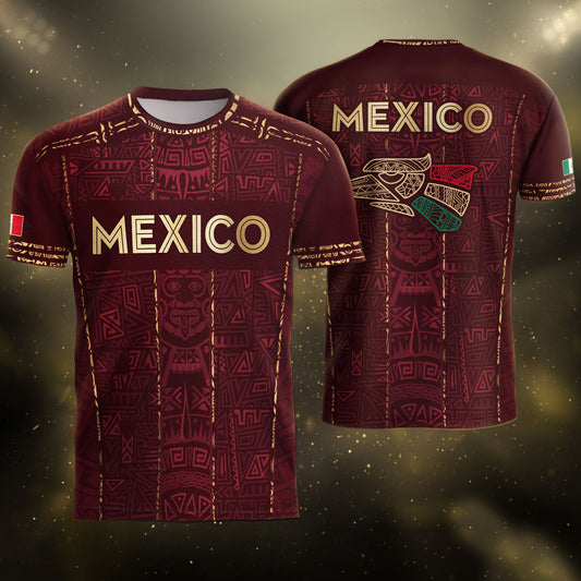 Mexico Soccer Jersey Maroon Aztec Heritage - Mexico National Team Fan Football Shirt