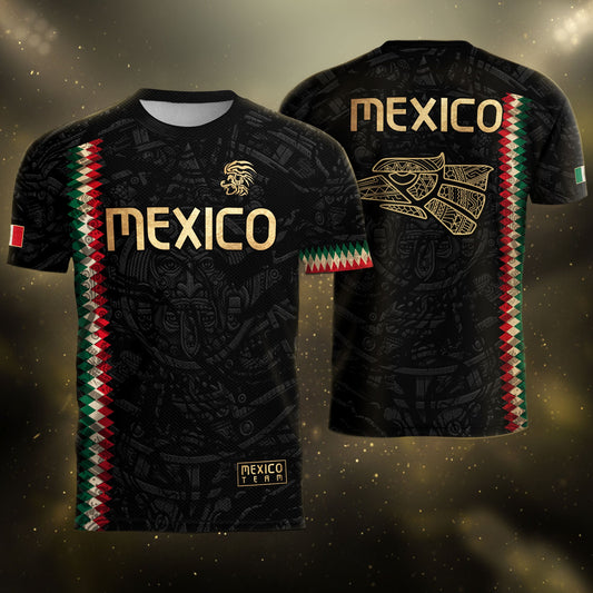 Mexico Soccer Jersey Black Gold Aztec Heritage - Mexico National Team Fan Football Shirt