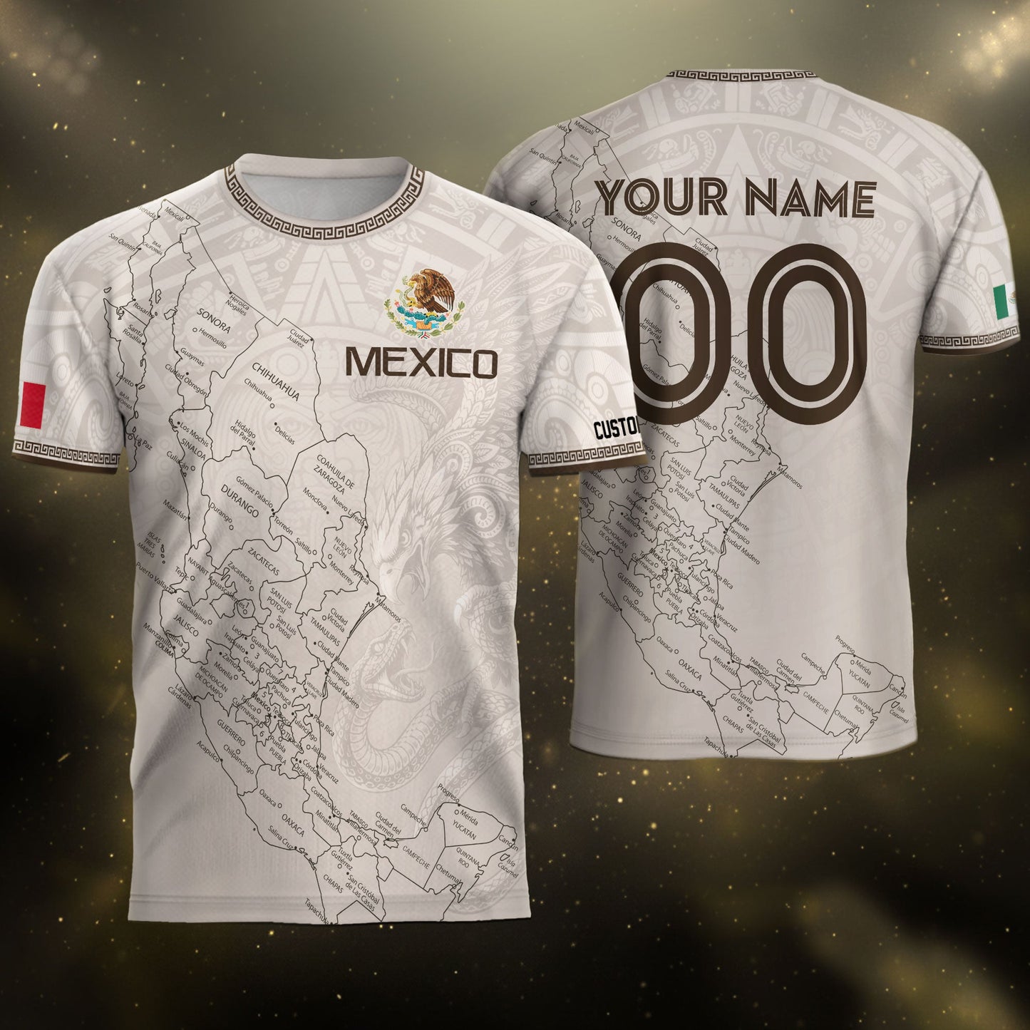 Mexico Soccer Jersey Custom Name - Vintage Map & Eagle Heritage White Football Shirt