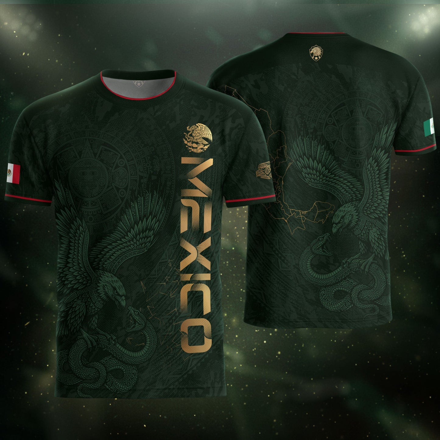 Green Mexico Football Jersey Aztec Eagle Mexican Soccer Fan Apparel Tee