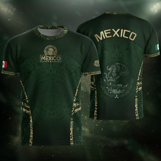 Mexico Soccer Jersey Aztec Sun Calendar Green Gold Football Shirt Men Women