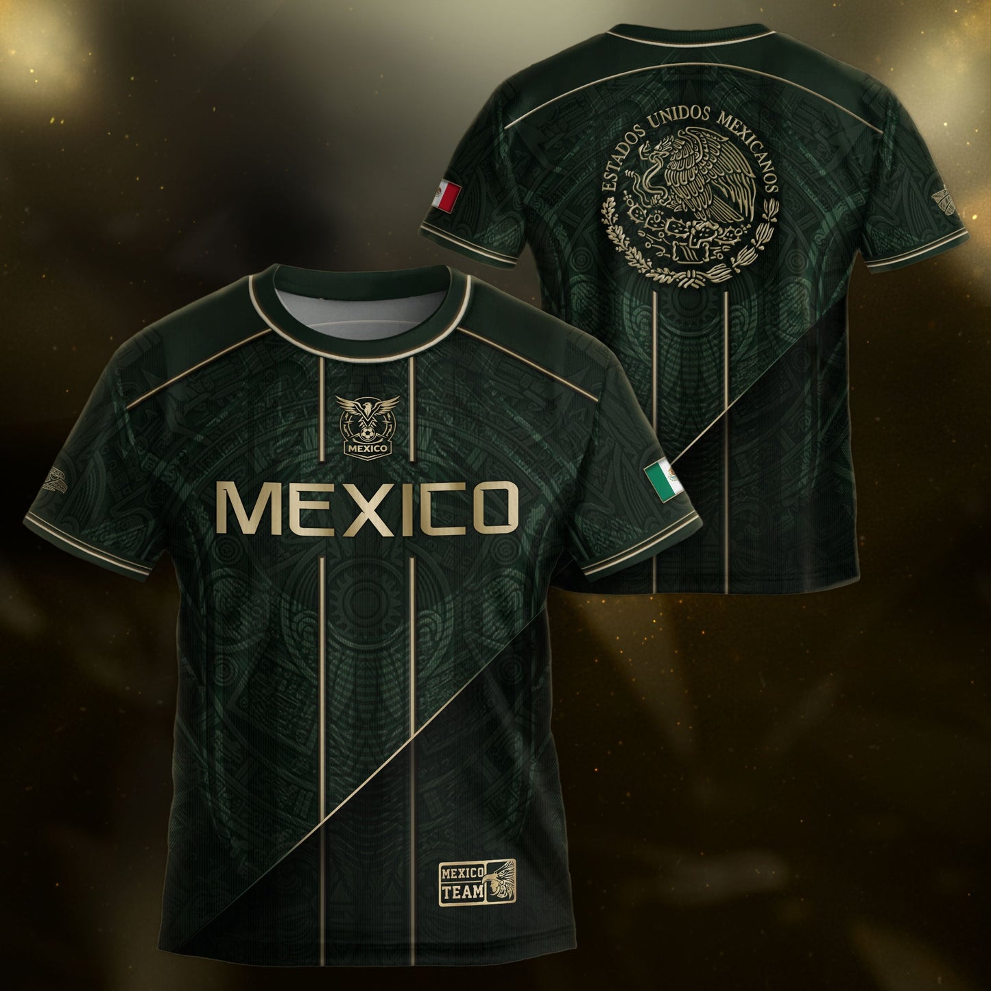 Youth Mexico Soccer Jersey Black Gold National Coat of Arms Heritage Football Shirt Set
