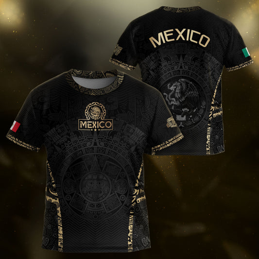 Mexico Kids Soccer Jersey Youth Black Gold Aztec Calendar Eagle Heritage Football Shirt