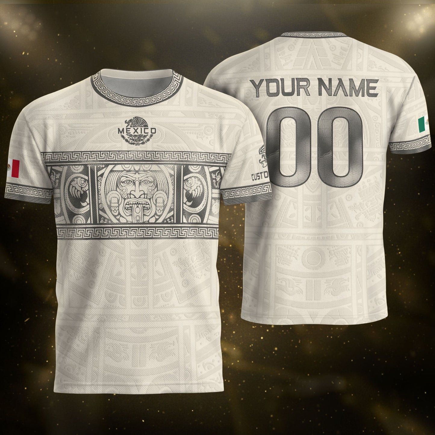Custom Mexico Soccer Jersey Sand Aztec Calendar Culture Men Mexican Football Shirt
