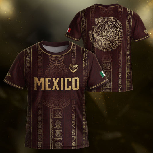 Mexico Youth Soccer Jersey Maroon Aztec Kids Football Shirt Vintage Heritage Sportswear
