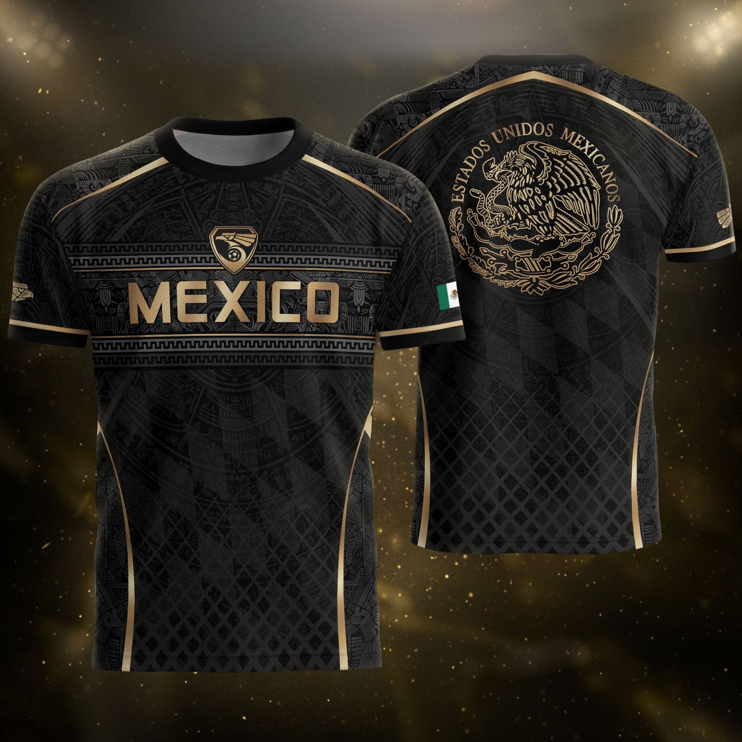 Mexico Soccer Jersey Men Black Gold Aztec Football Shirt Retro Fan Apparel