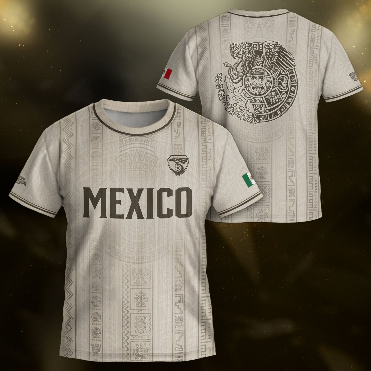 Youth Vintage Football Apparel White Gold Eagle Mexico Soccer Jersey Classic Fan Style