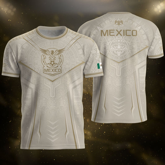 Mexico Soccer Jersey Aztec Eagle Heritage Football Men Shirt Mexico Fan Tee Beige
