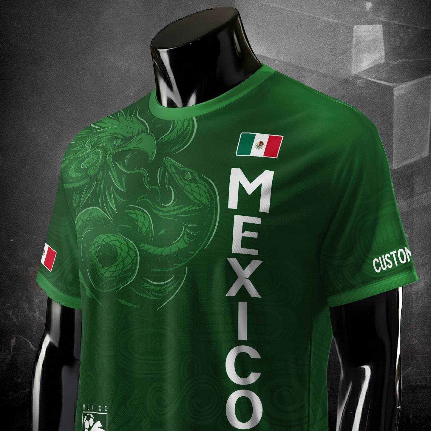 Custom Soccer Jersey Mexico Green Aztec Eagle Serpent Design