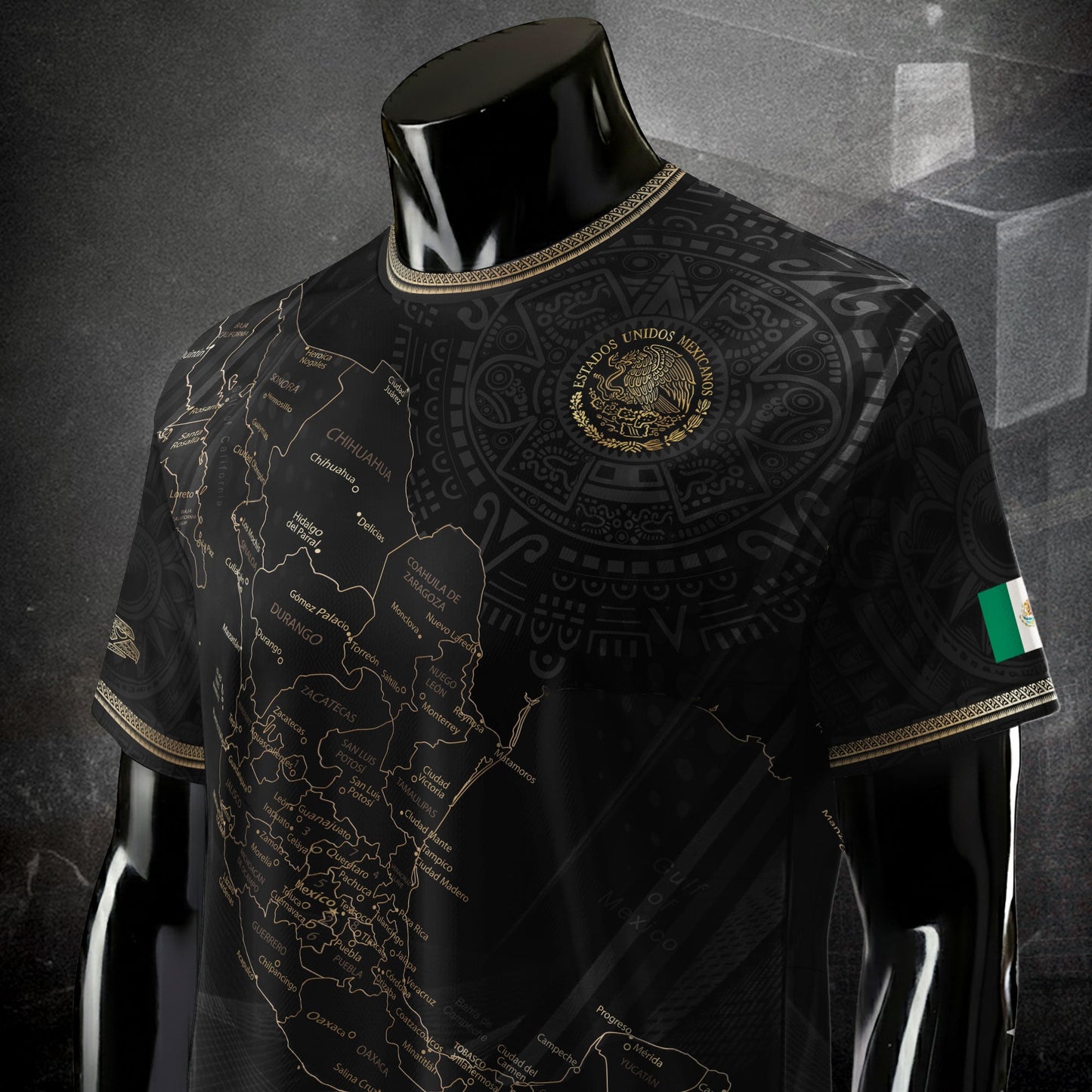 Mexico Soccer Jersey Black Aztec Sunstone Heritage Map Design Bundle
