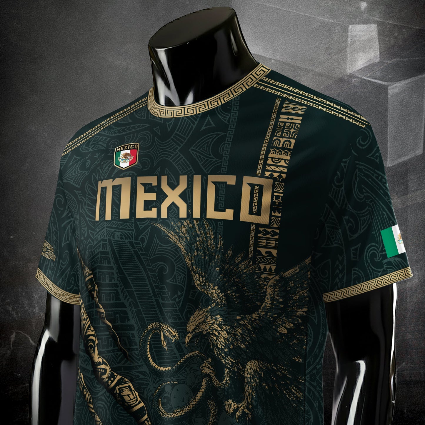 Test - Mexico Soccer Jersey Dark Green Aztec Eagle and Warrior Claw Design (Copy)