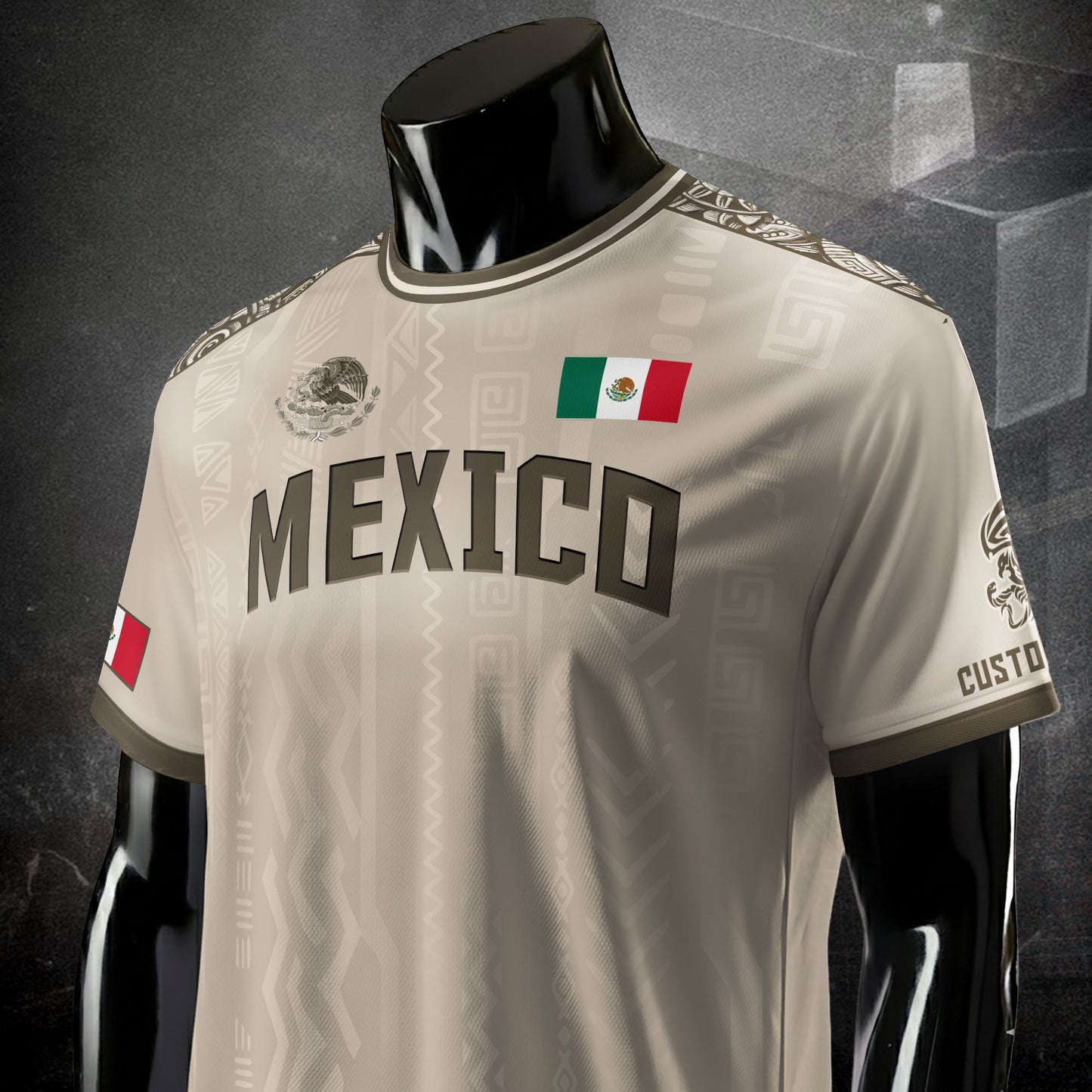 Custom Mexico Aztec Heritage Soccer Jersey Beige Eagle Pride Culture Roots Shirt