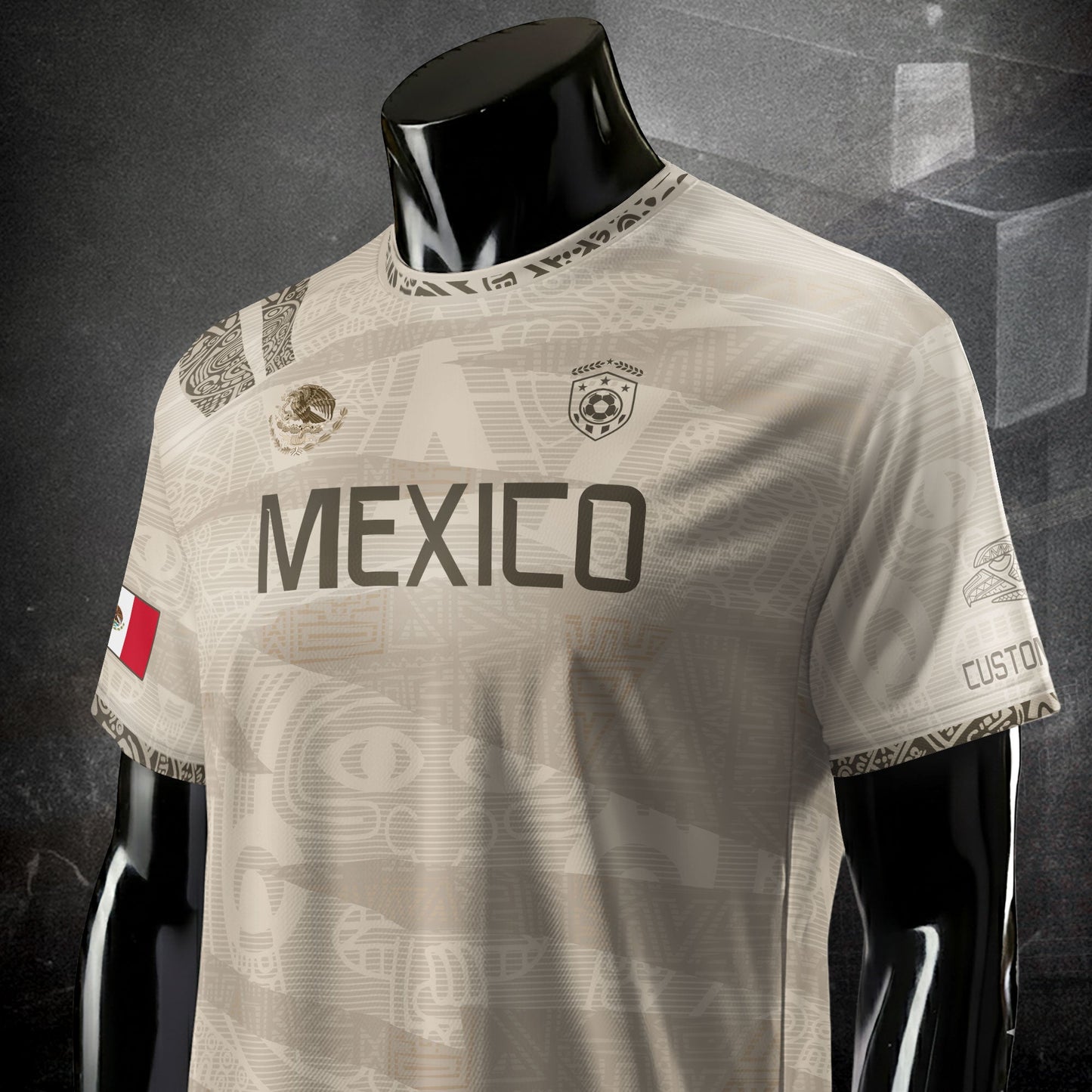 Custom Mexico Beige Aztec Pattern Soccer Jersey