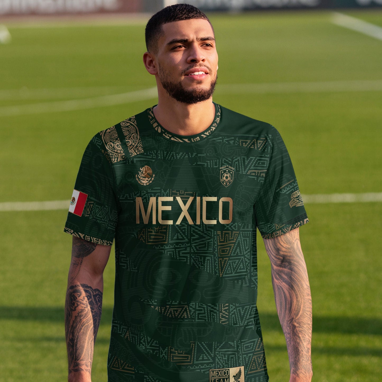 Mexico Aztec Heritage Soccer Jersey 3-Pack Bundle – Black Gold Eagle Warrior + Green Gold Heritage + Red Gold Eagle & Serpent
