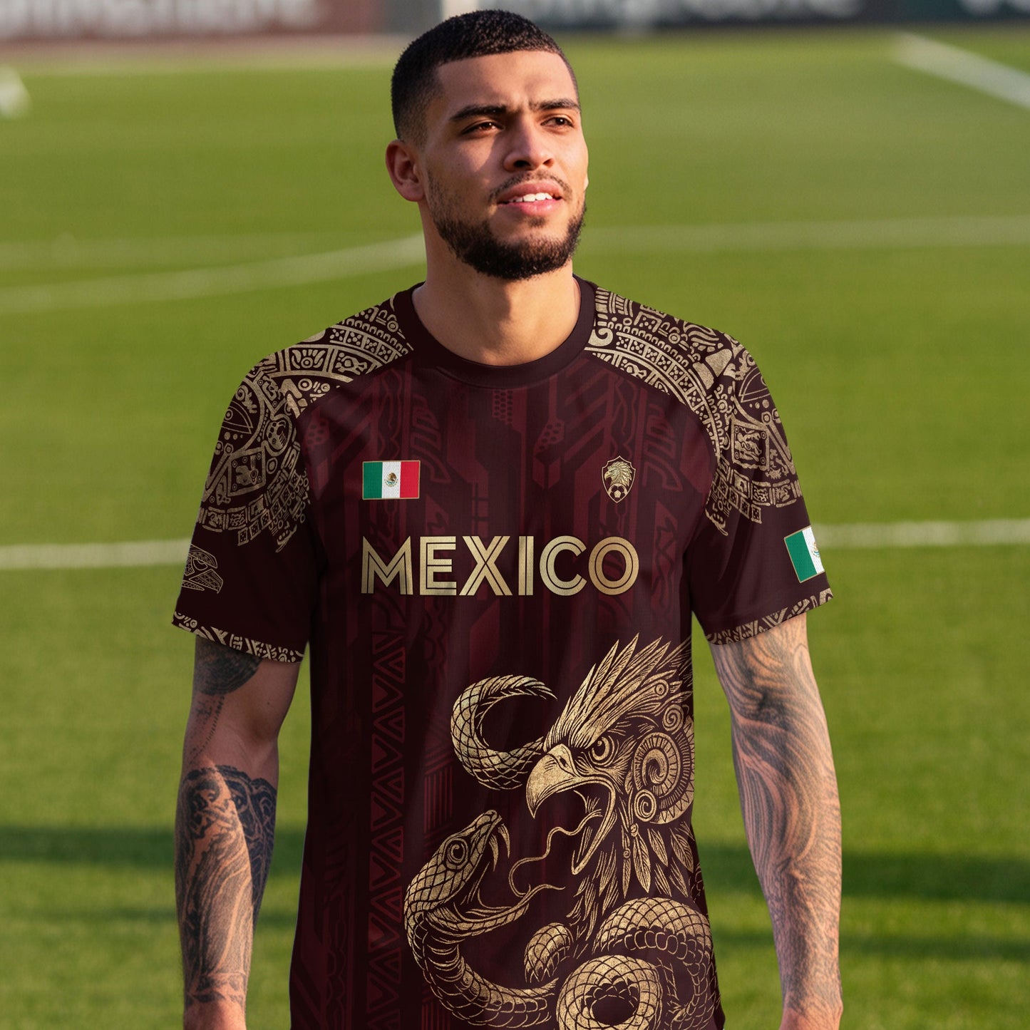 Mexico Aztec Heritage Soccer Jersey 3-Pack Bundle – Black Gold Eagle Warrior + Green Gold Heritage + Red Gold Eagle & Serpent