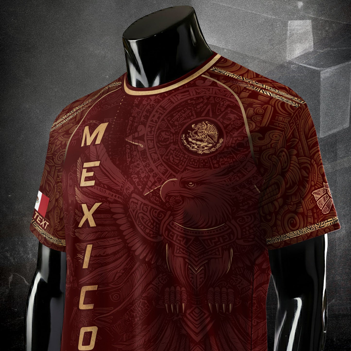 Custom Mexico Soccer Jersey Burgundy Gold Aztec Heritage Design