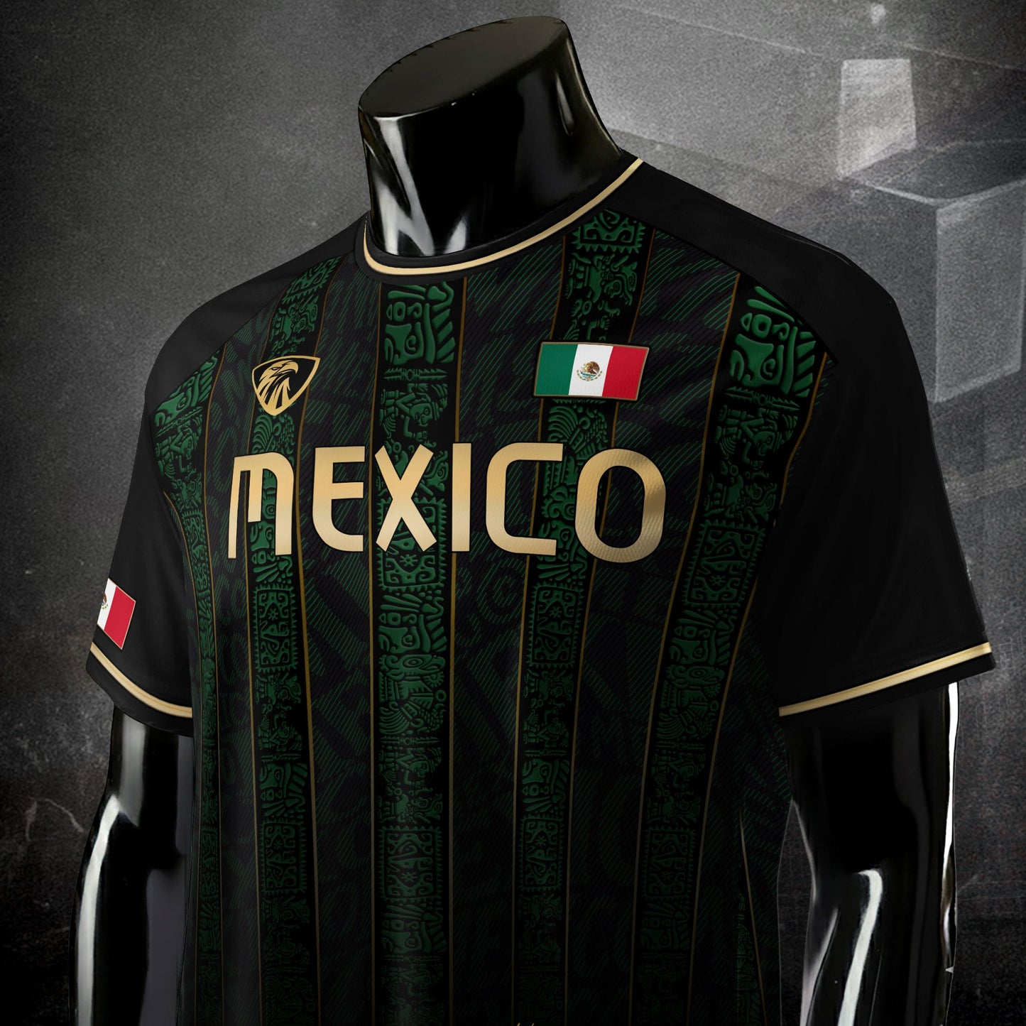 Mexico Green Black Aztec Ancient Heritage National Seal Mens Football Soccer Jersey