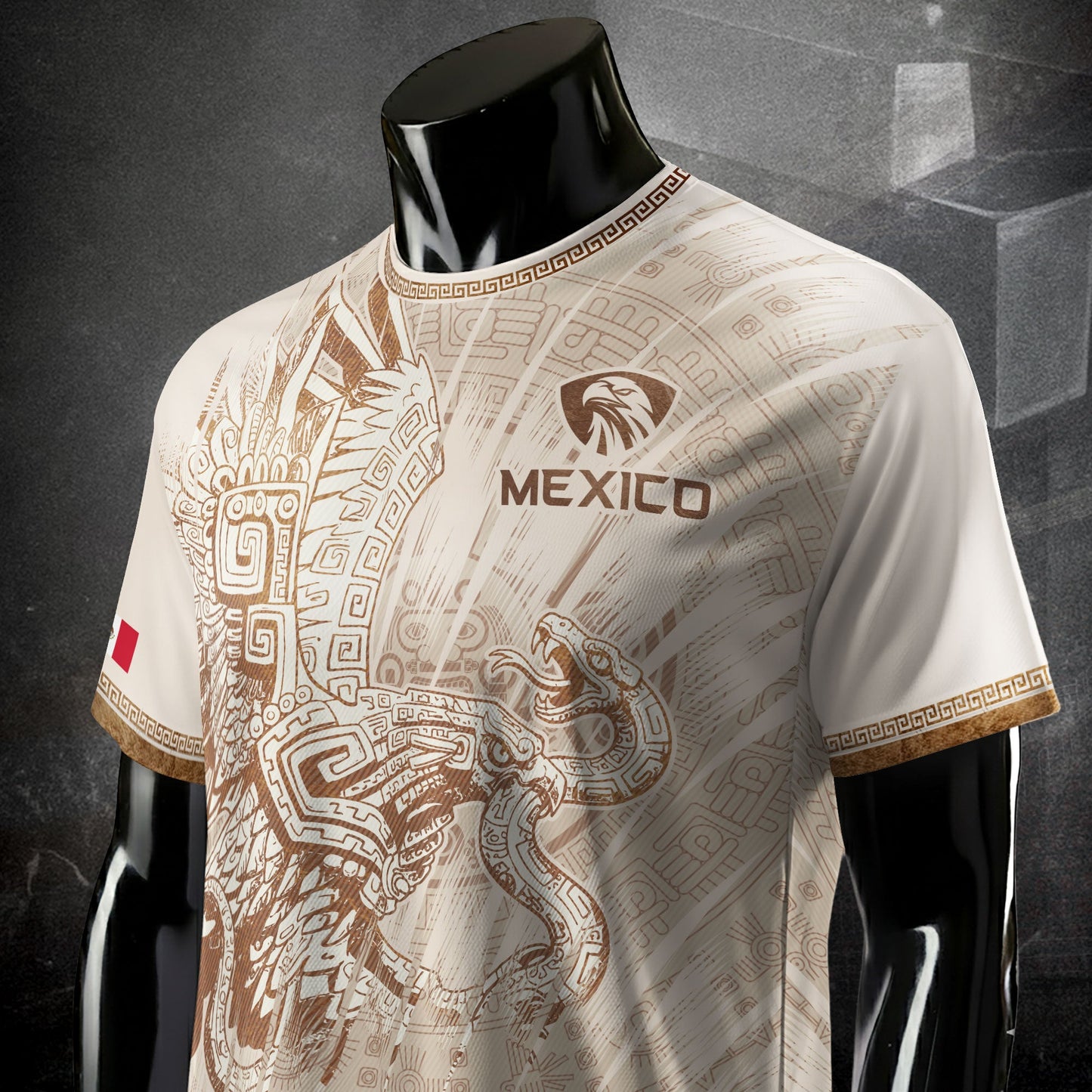 Mexico Cream Aztec Eagle Snake Ancient Art Heritage Mens Soccer Jersey