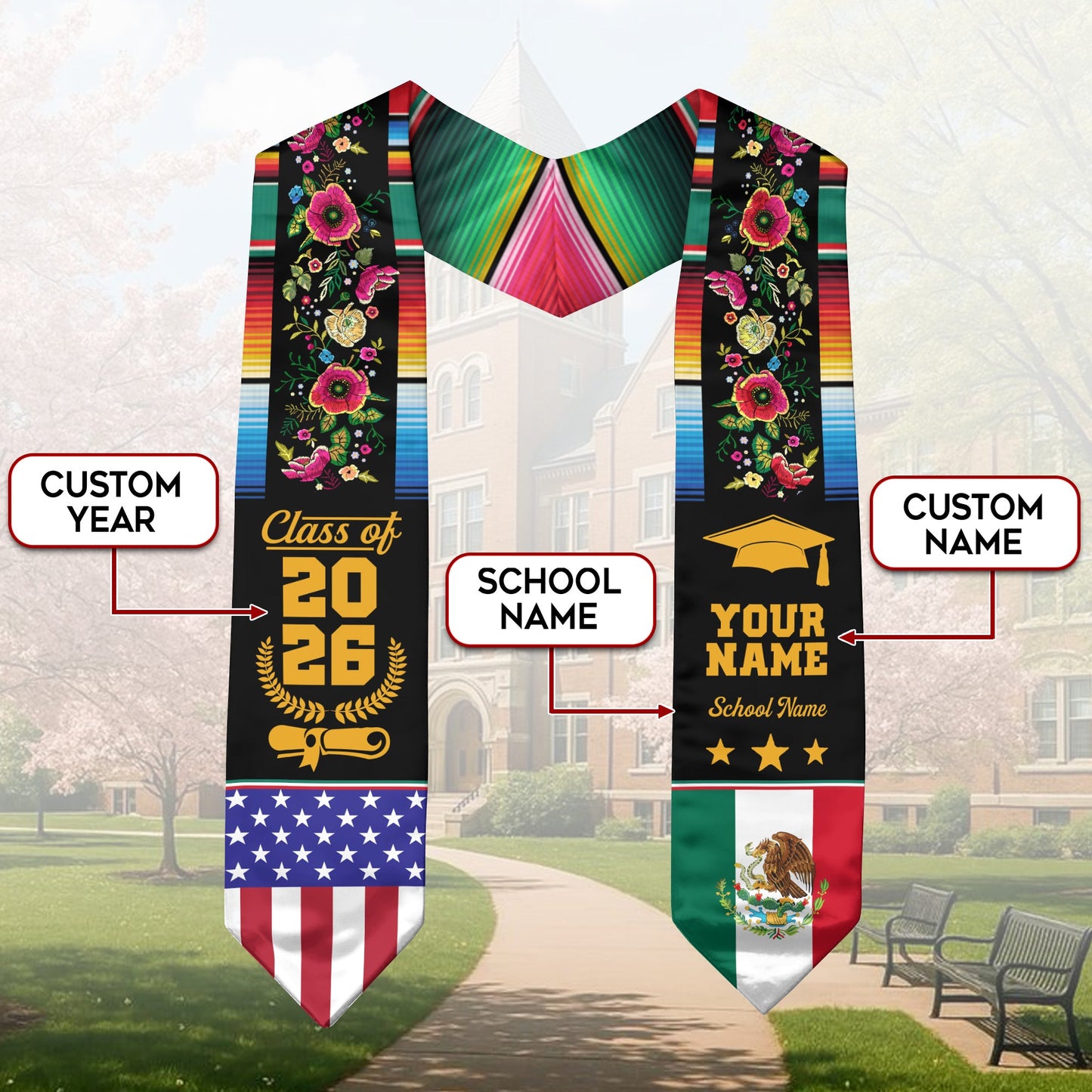 Custom Mexico Sash 2026 for Graduate, Personalized Mexican Stole for Graduation