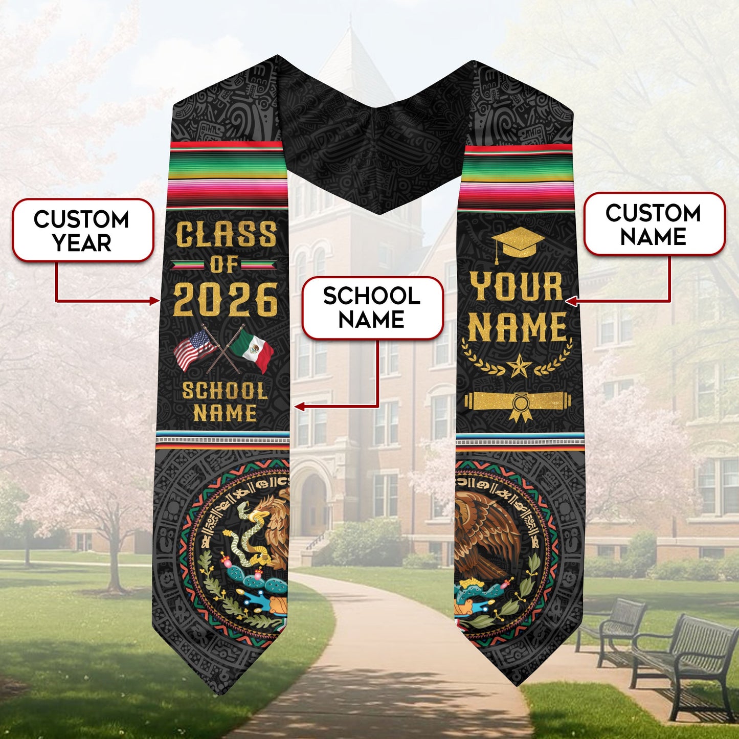 Mexico Graduation Sash 2026, Mexican American Flag Stole, Mexican Stole Customized