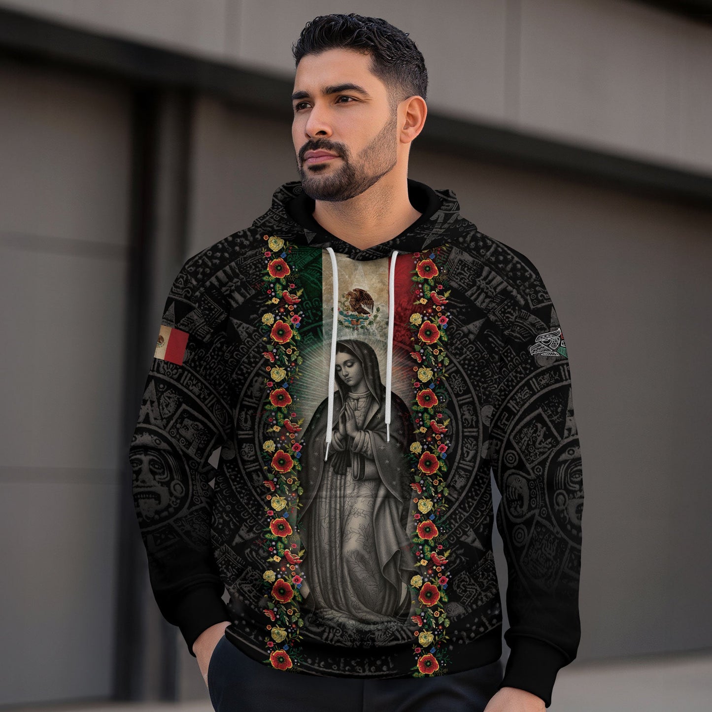 Virgin of Guadalupe Mexican Flag Aztec Faith Heritage Hoodie