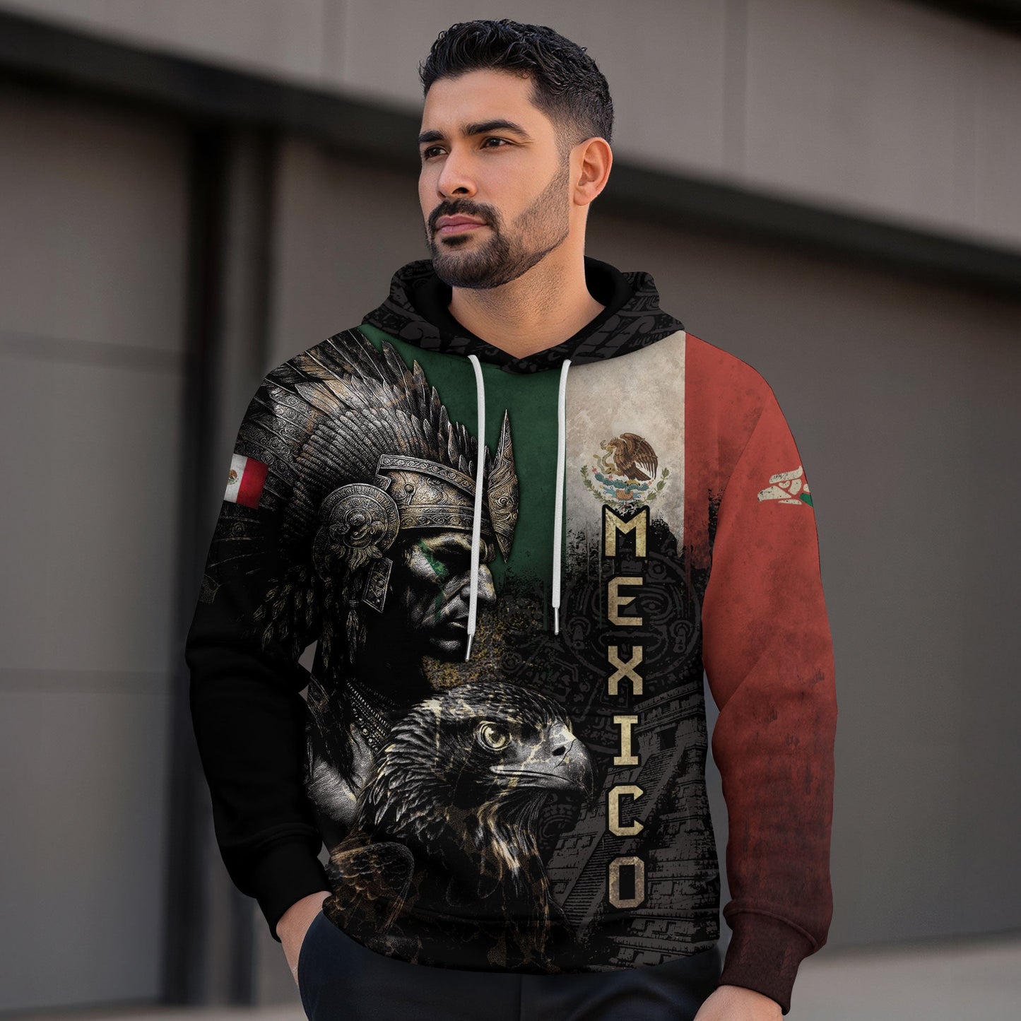 Mexico Flag Aztec Warrior Eagle Heritage Pride Legacy Cultural Power Hoodie