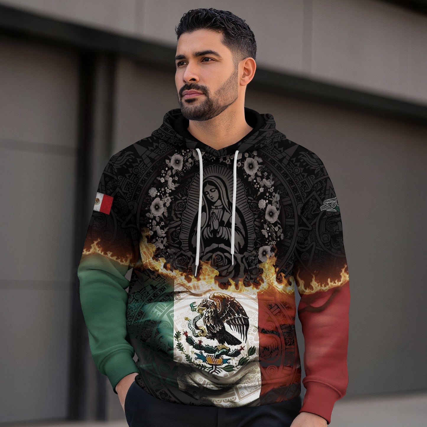 Mexico Flag Guadalupe Eagle Heritage Flame Faith Warrior Pride Hoodie