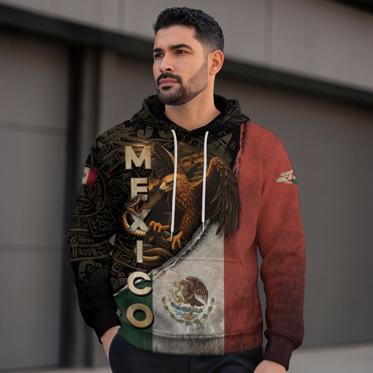 Mexican Eagle Snake Aztec Tribal Heritage Flag Cultural Symbol Mens Hoodie