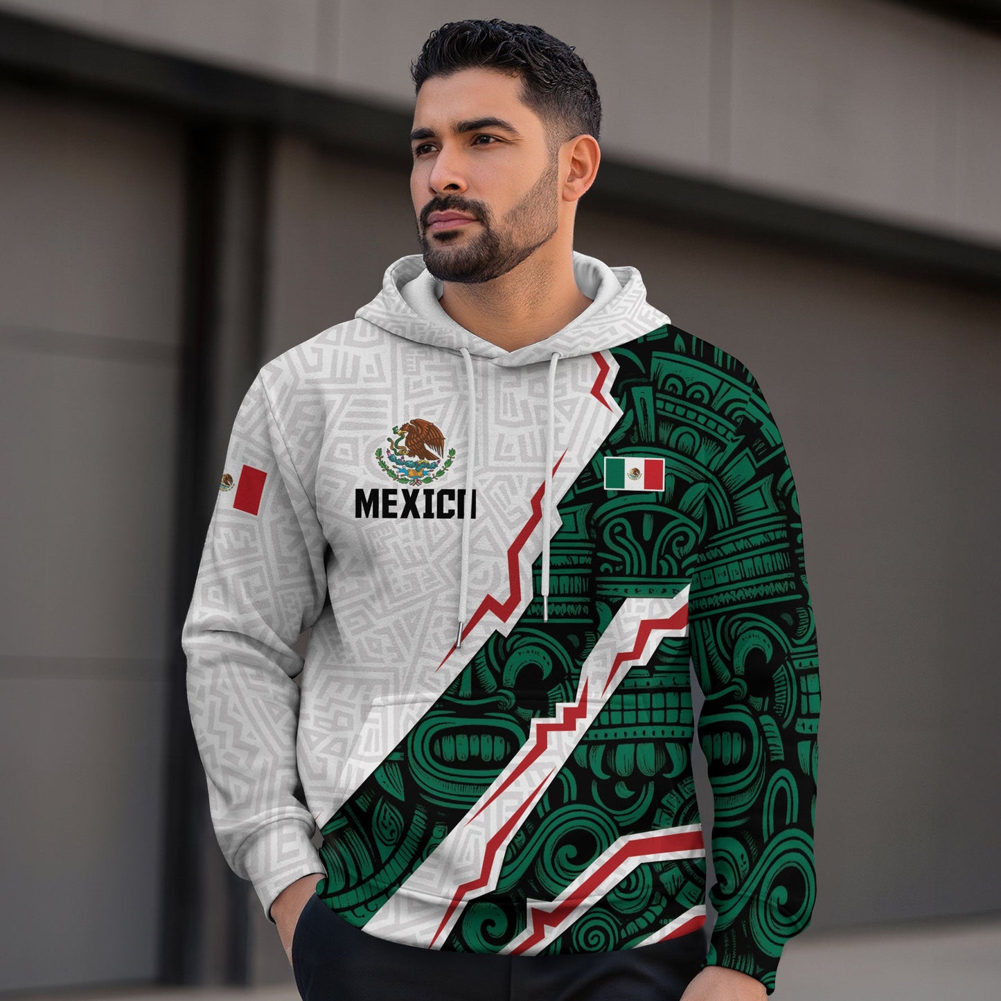 Mexican Flag Aztec Cultural Heritage Mens Green White Sudadera De Mexico Hoodie