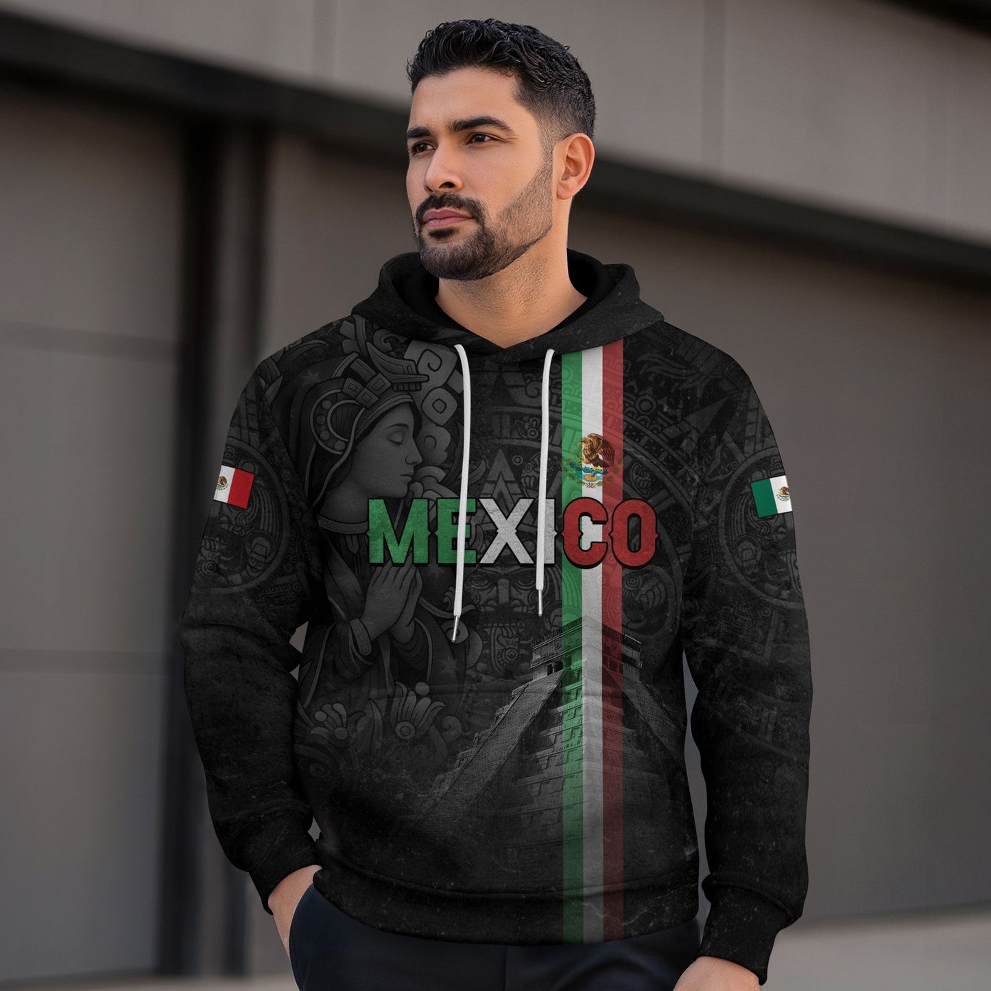 Mexican Aztec Goddess Pyramid National Flag Mens Sudadera De Mexico Hoodie
