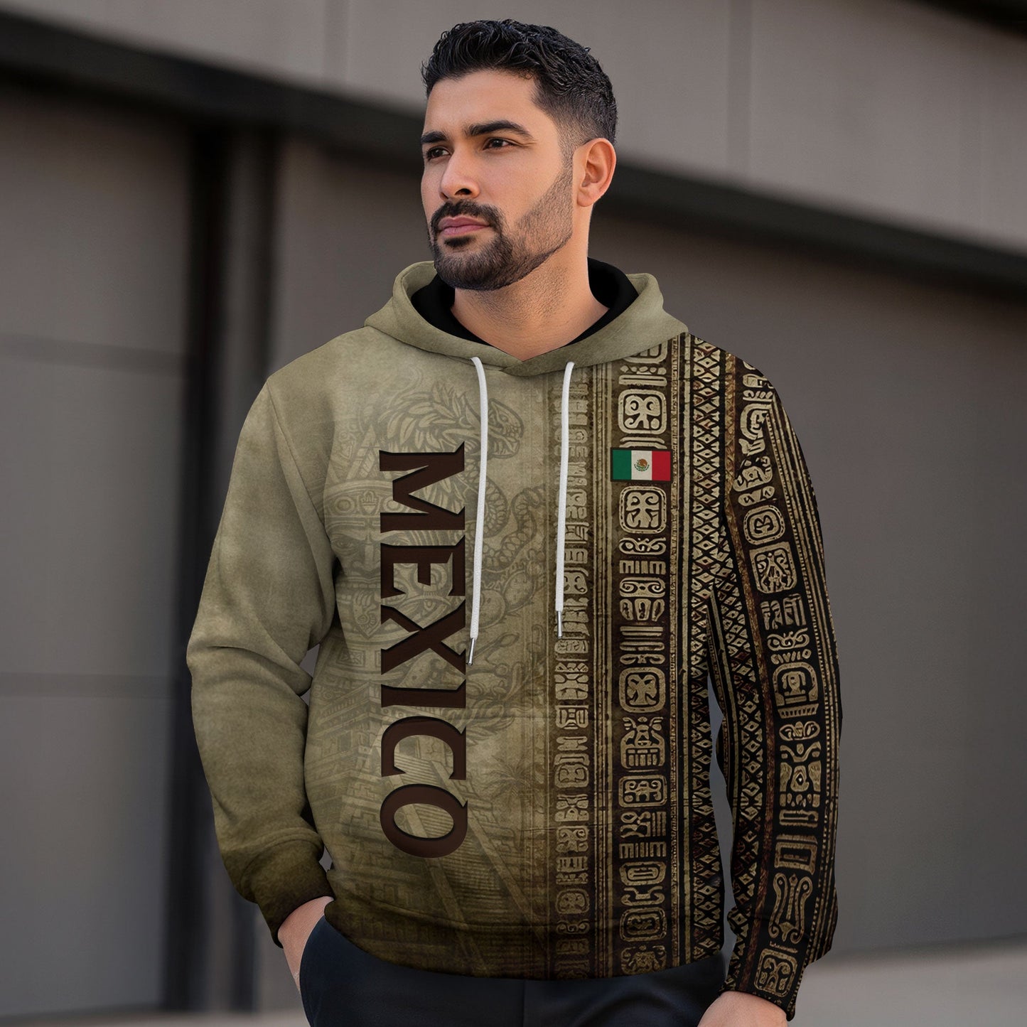 Mexican Vintage Vertical Logo Aztec Heritage Mens Sudadera De Mexico Hoodie