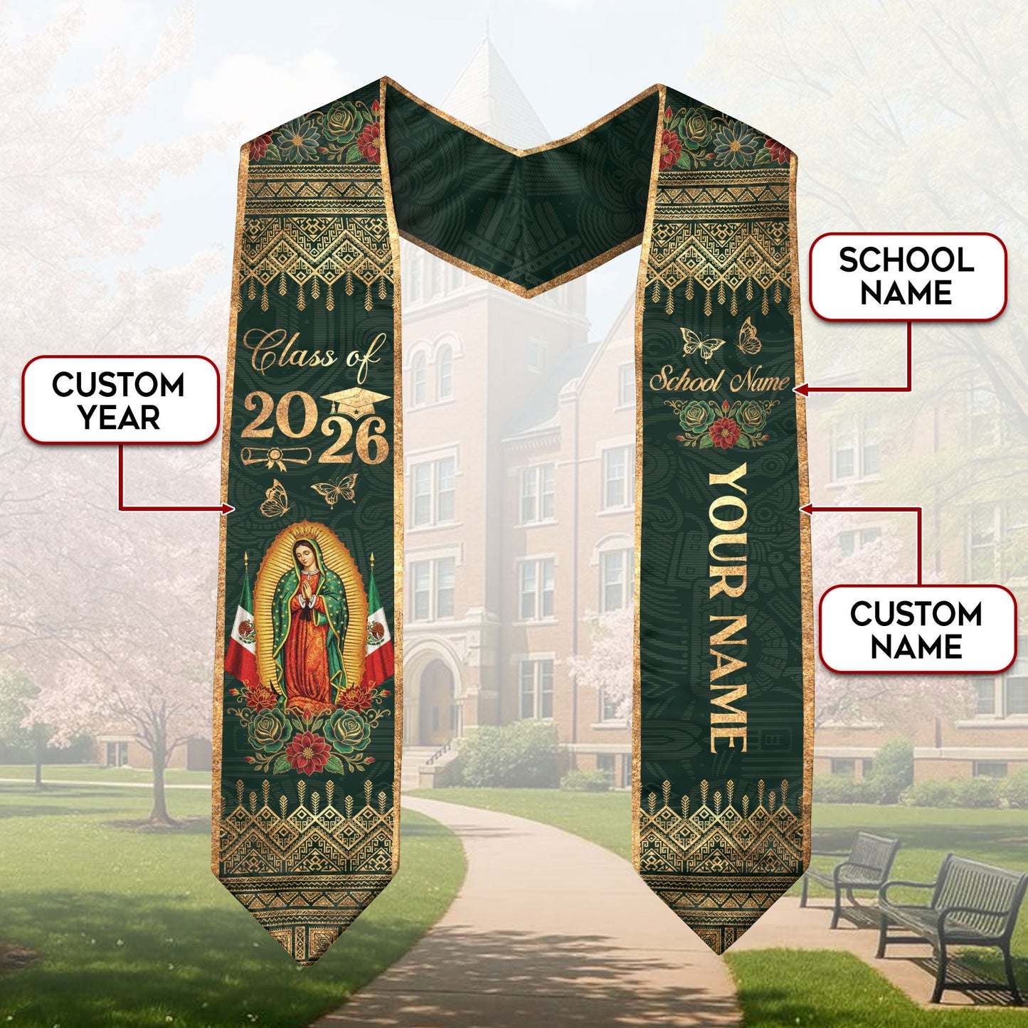 Mexican Graduation Stole 2026 Personalized Mexican Graduation Sash, Mexican Flag Stole