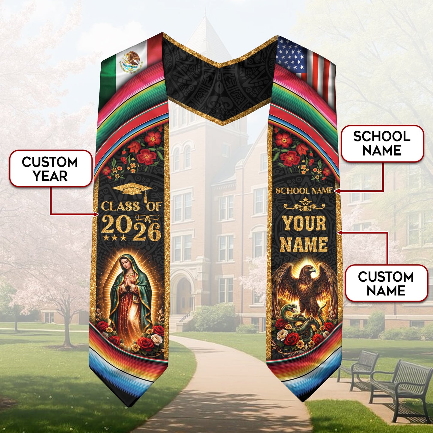 Mexican Graduation Stole Custom 2026 Graduation Sash Mexico, Mexican Flag Stole
