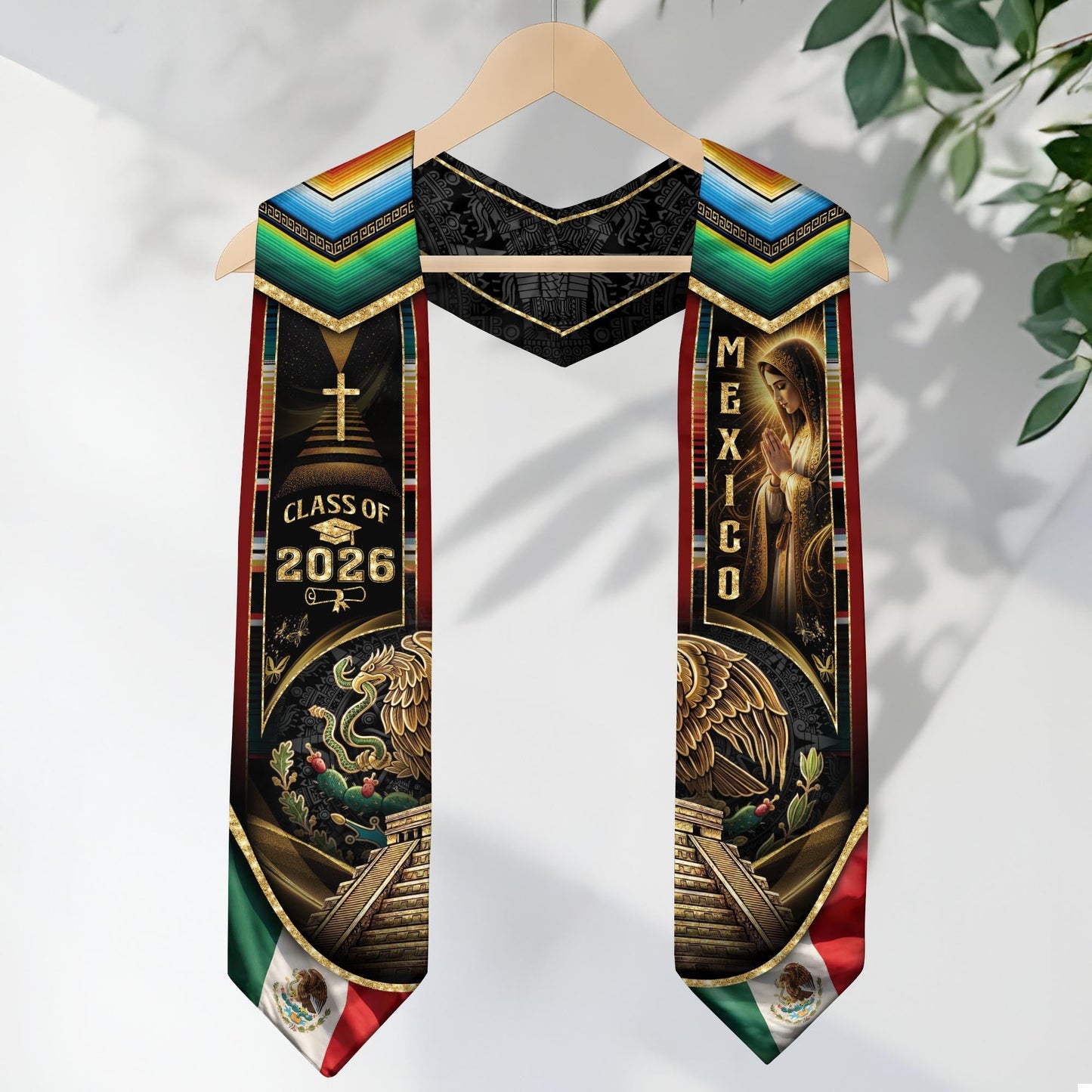 Mexican Graduation Stole Class of 2026 - Aztec Eagle & Virgin Mary Sash