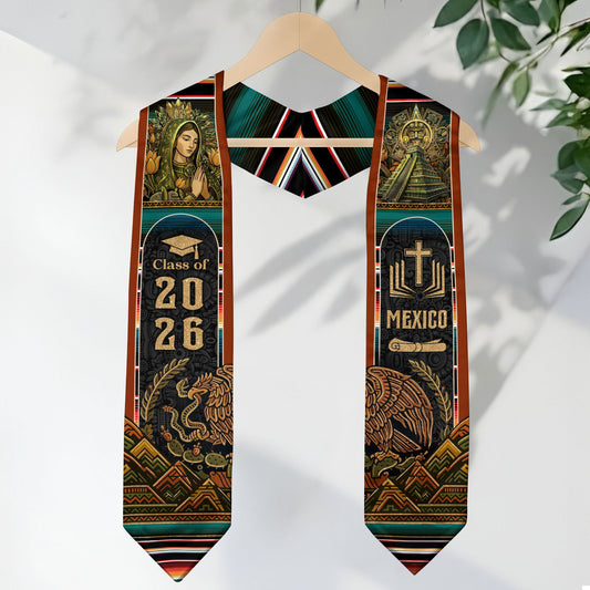 Mexican Heritage Graduation Stole 2026 - Serape & Aztec Pyramid Graduation Sash