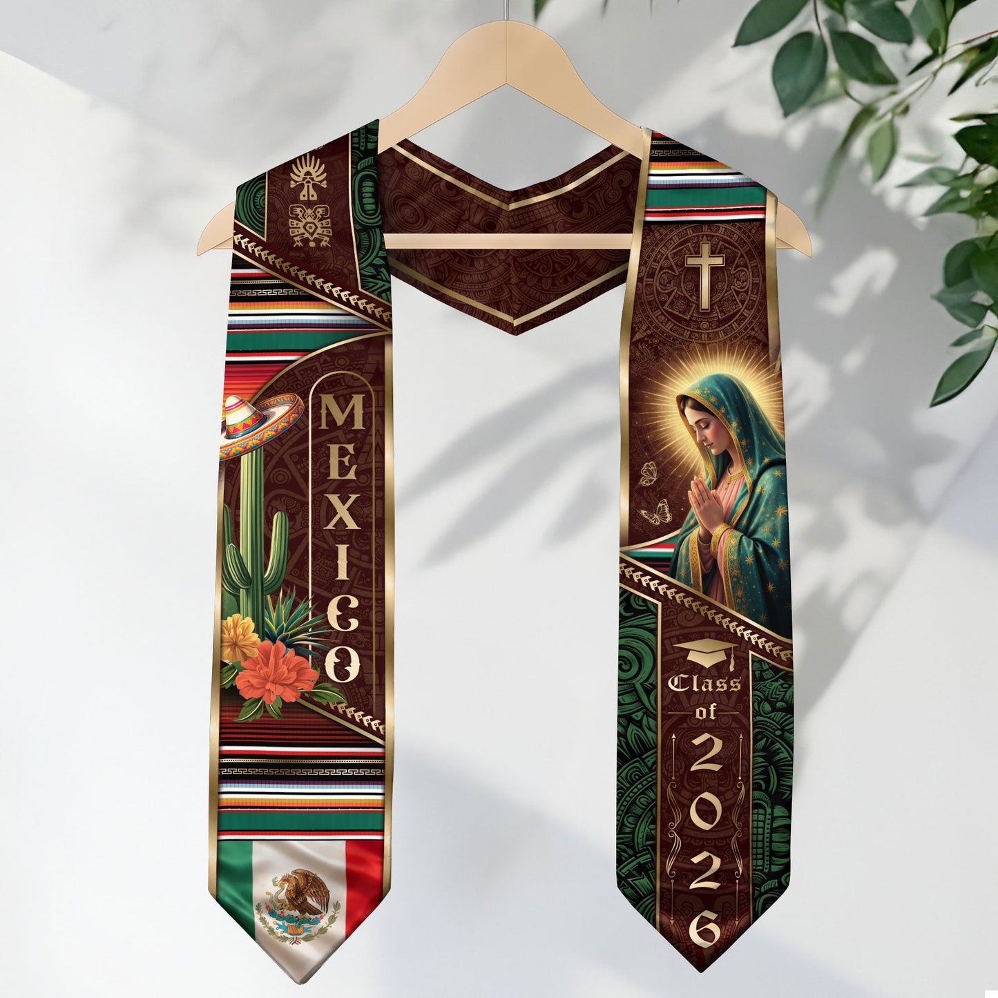 Mexican Heritage Graduation Stole 2026 - Cactus & Sombrero Mexico Graduation Sash