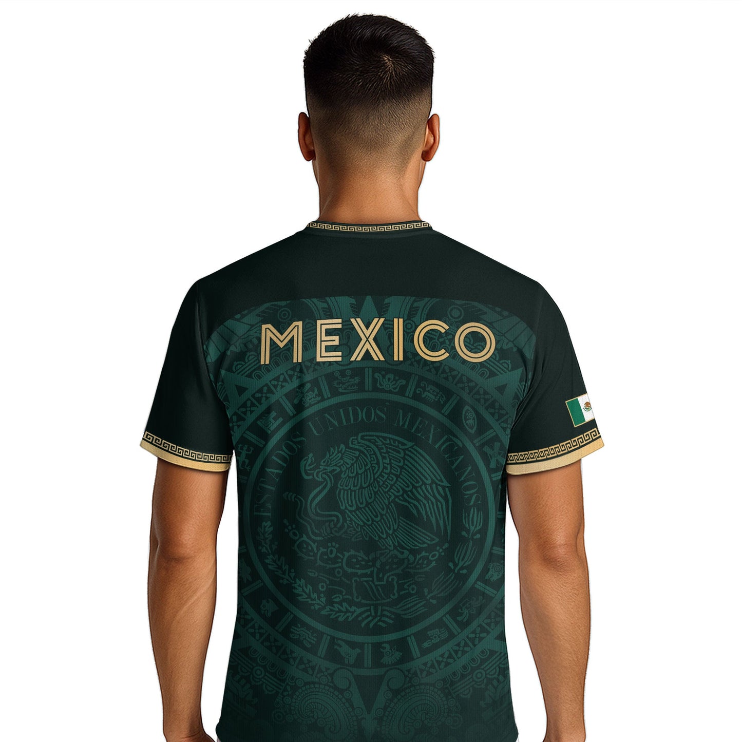 Mexico Heritage Orgullo Mexicano Green Gold Eagle Aztec Calendar Soccer Jersey