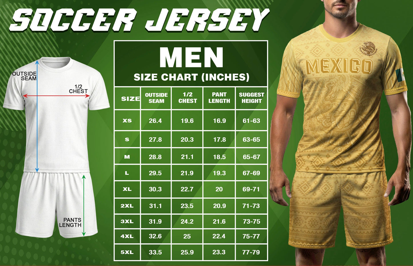 Mexico Heritage Soccer Jersey, Yellow Gold Aztec Calendar Design Sports Jersey for Men