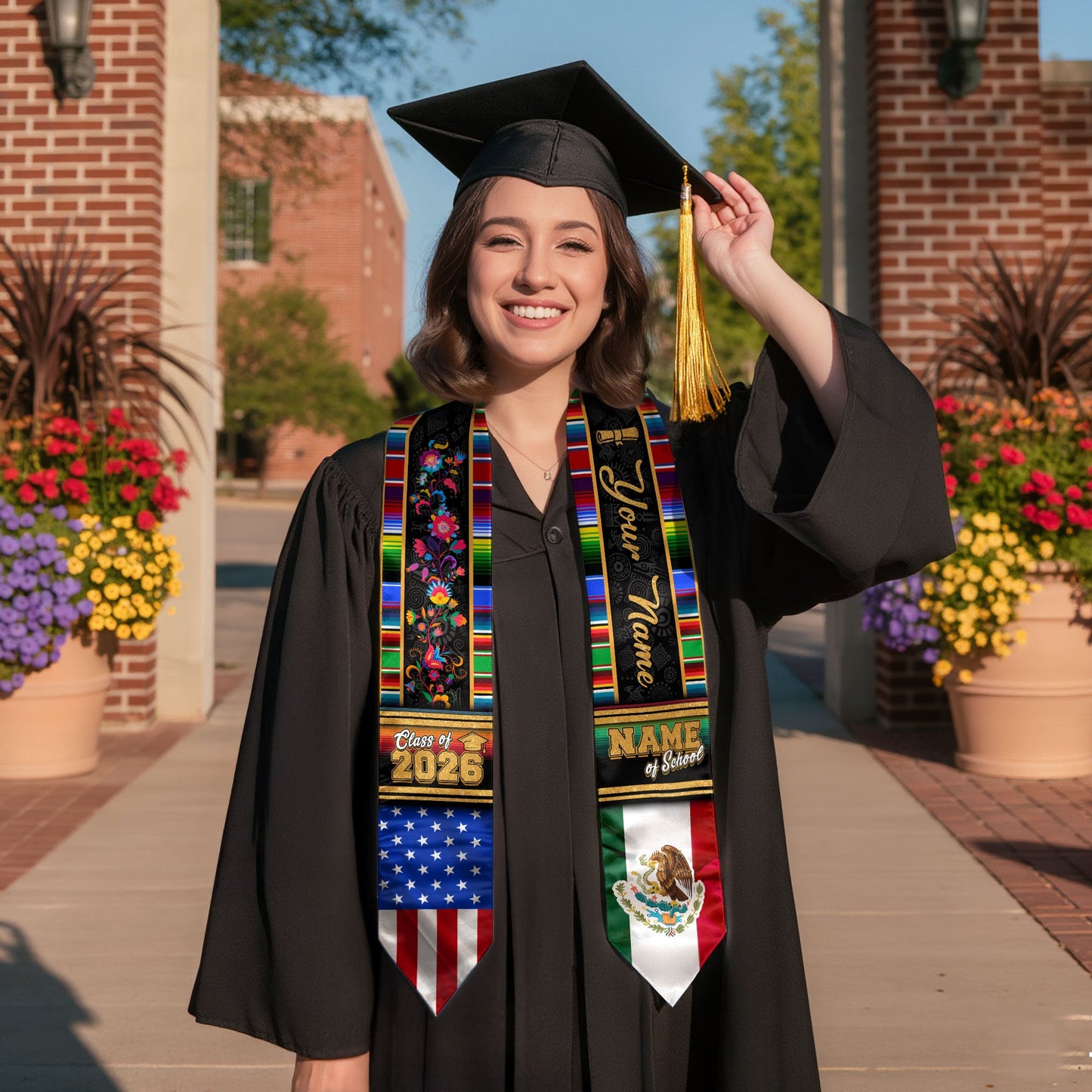 Custom Mexican Stole 2026, Mexico Graduation Sash, Personalized Graduate Gift