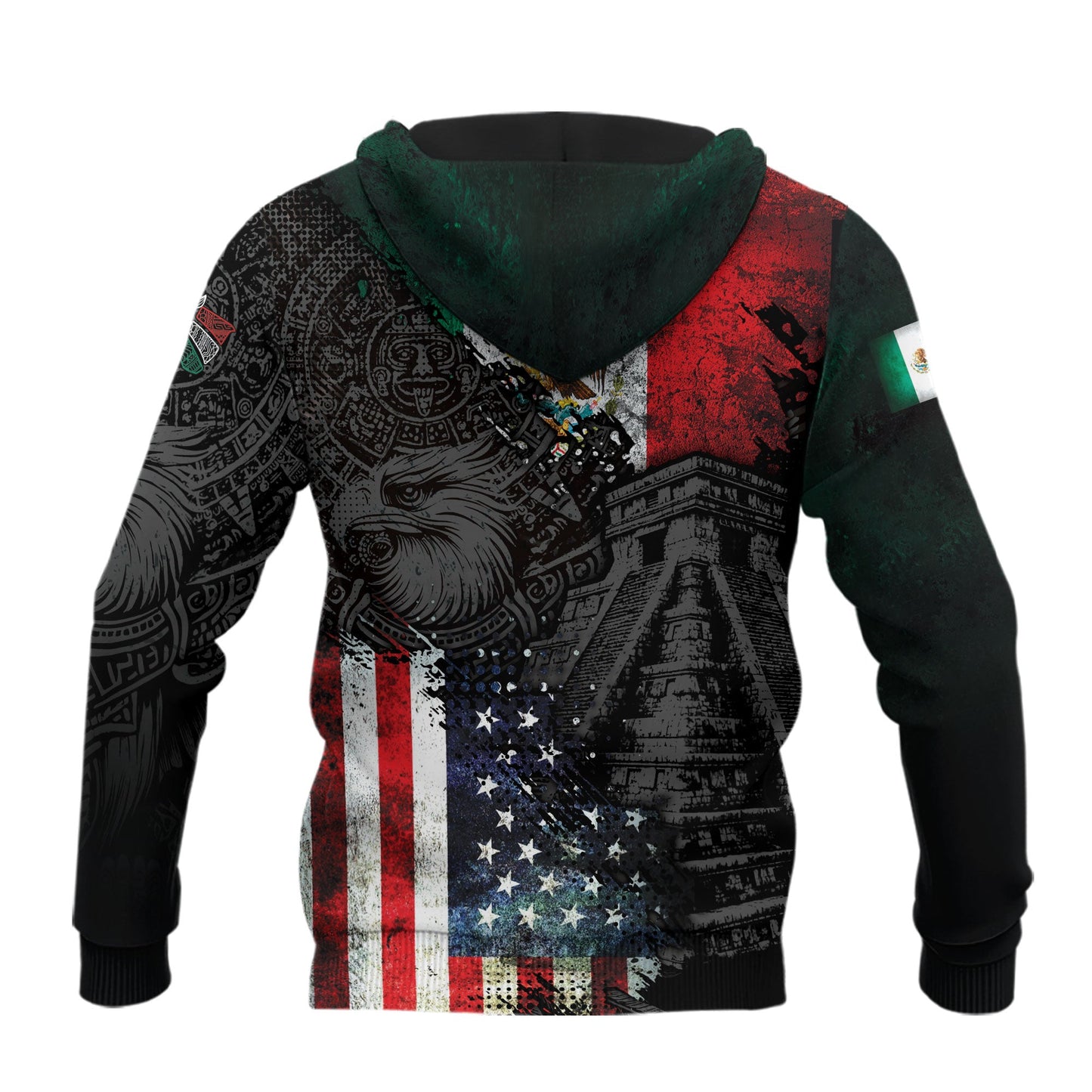 Mexico Aztec Heritage Hoodie 3-Pack Bundle – USA Flag Eagle Pride Unity + Mexico Map Sunstone Flag Warrior + Sunstone Calendar Ancient Symbol