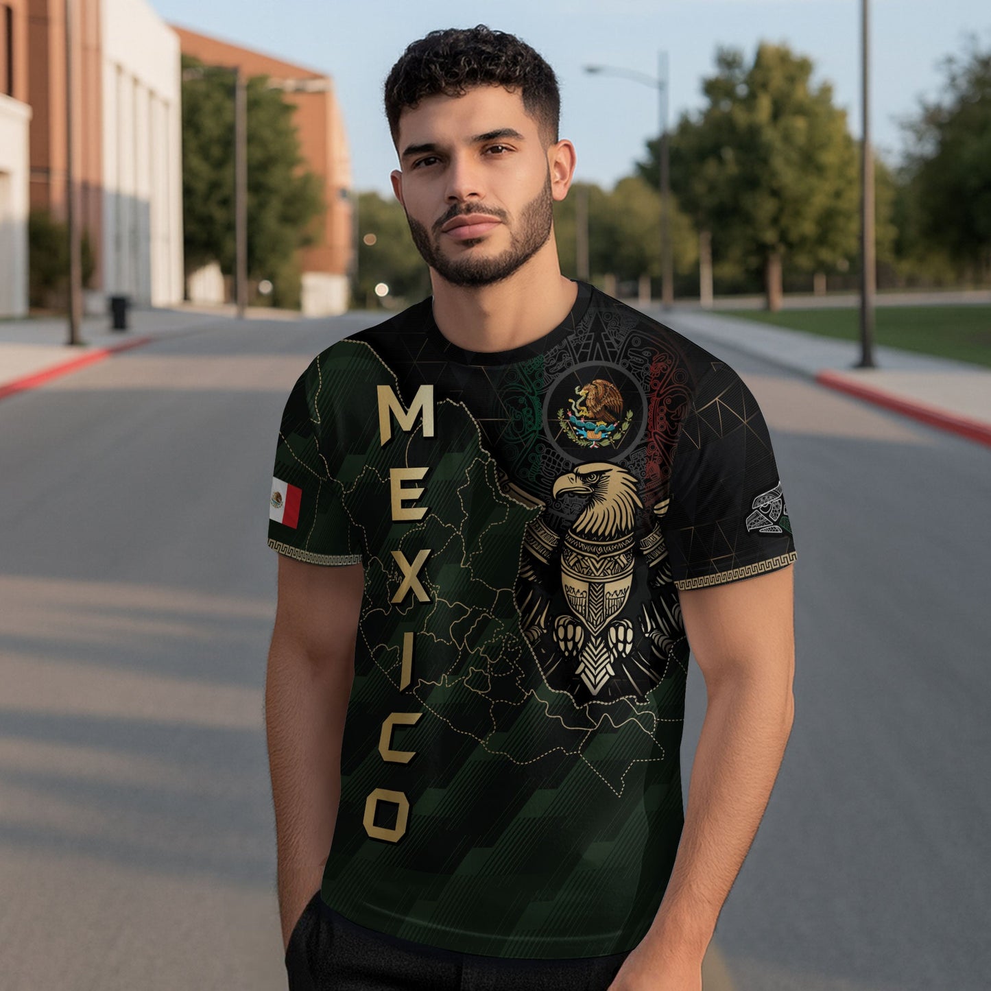 Mexico Black Gold Eagle Aztec Map Heritage Pride Warrior Shirt