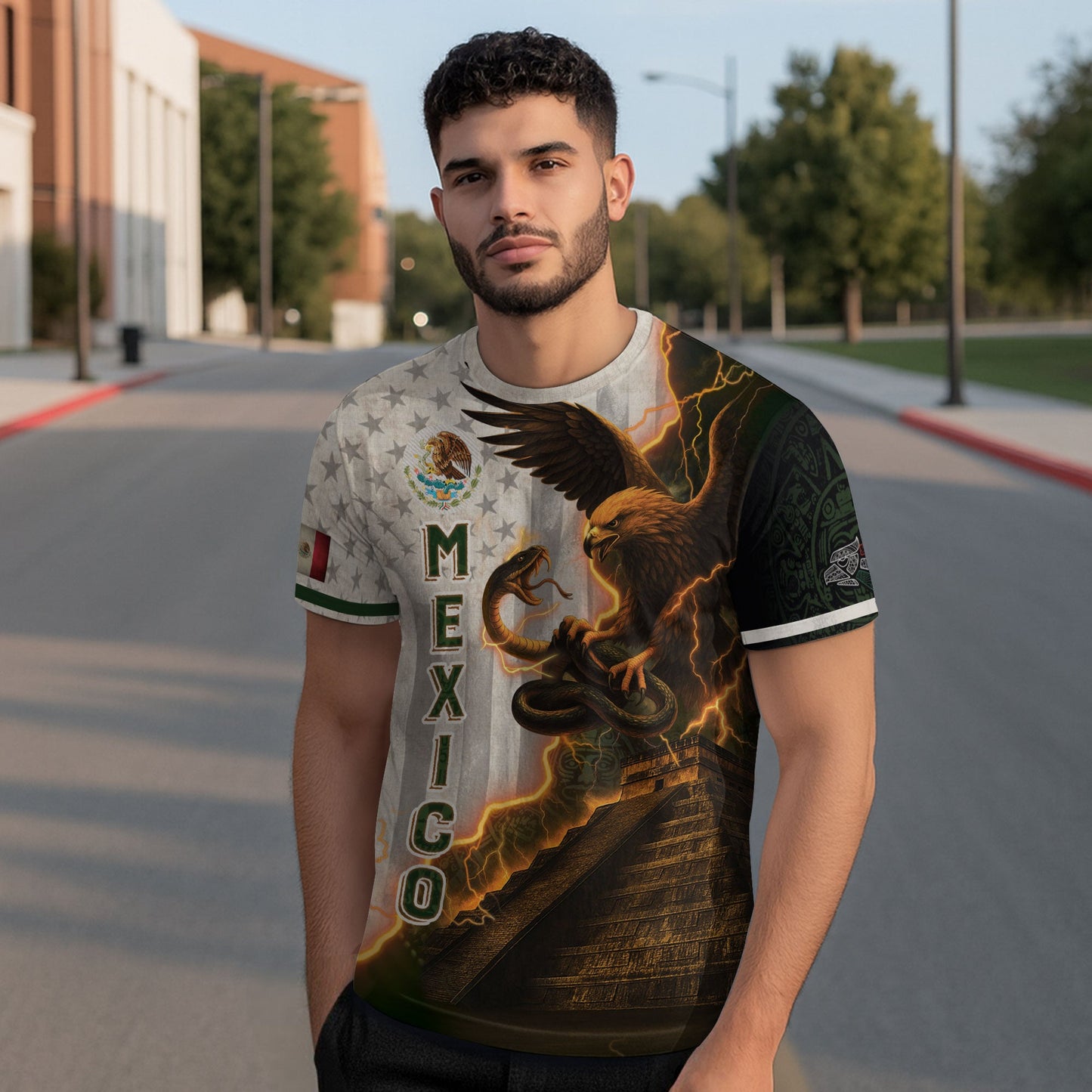 Mexican Eagle Lightning Aztec Pyramid Heritage Pride Shirt