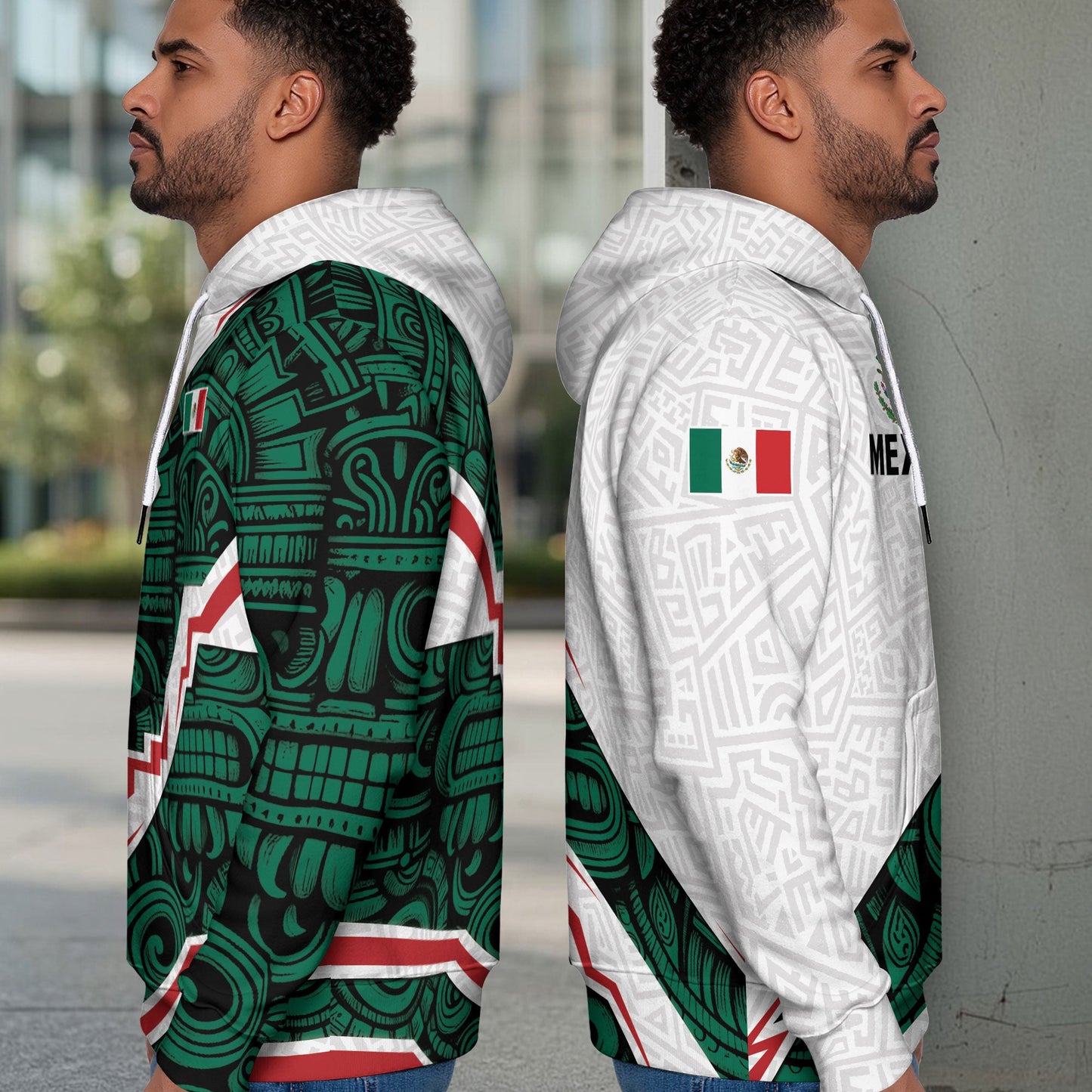 Mexican Flag Aztec Cultural Heritage Mens Green White Sudadera De Mexico Hoodie