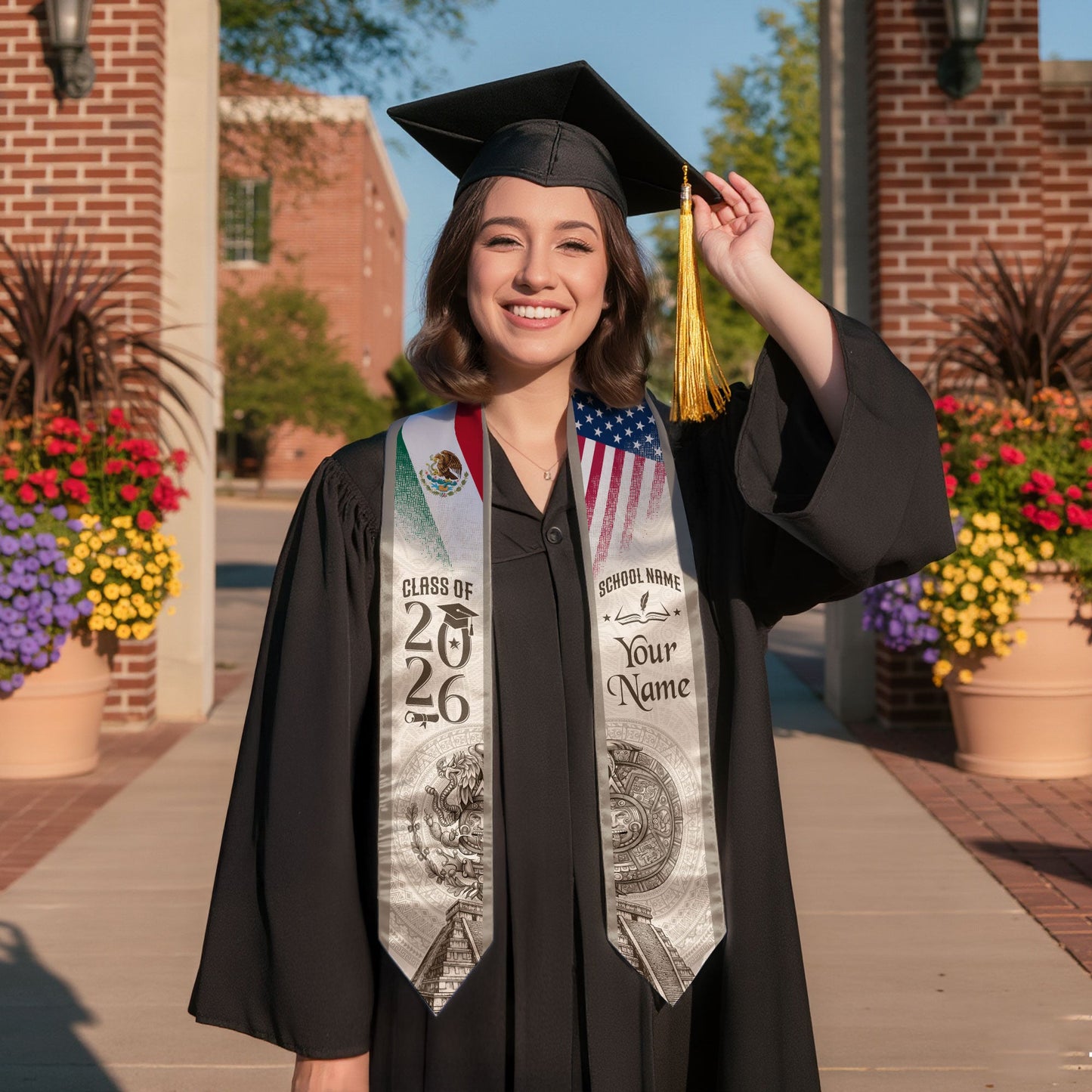 TEST BUNDLE - Mexican Graduation Stole Aztec Calendar Pyramid Eagle USA Mexico Flag Custom Sash (Copy)