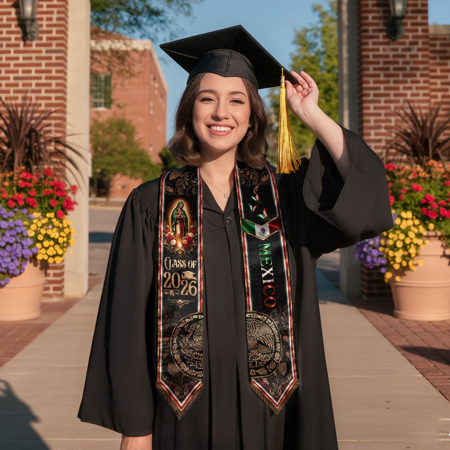 Class of 2026 Graduation Stole Mexico Guadalupe Premium Elegant Hispanic Sash Gift